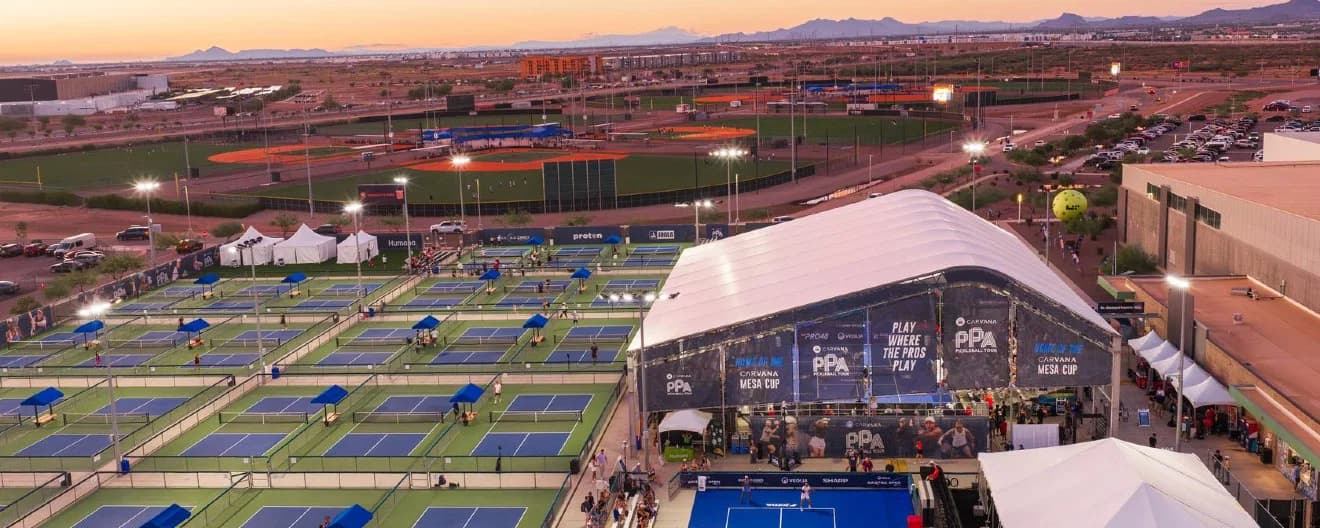 An overhead image of pickleball courts.