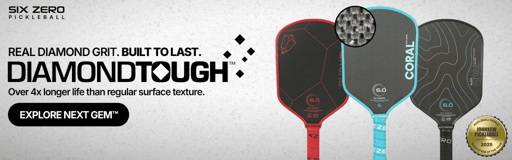 High-performance pickleball paddle with diamond grit surface for durability and enhanced play.